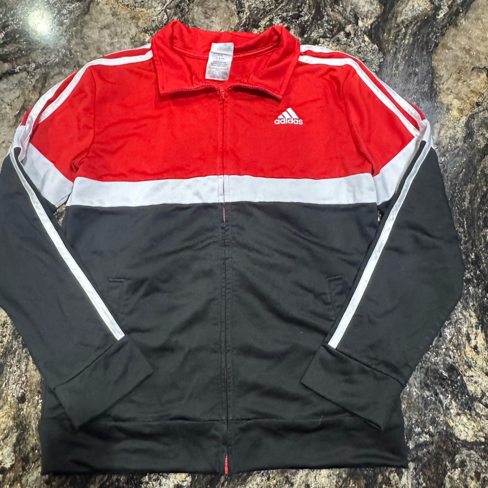 Adidas Men's Red, Black, and White Track Jacket